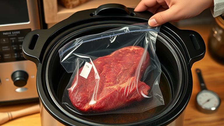 How do you sous vide steak in a slow cooker?