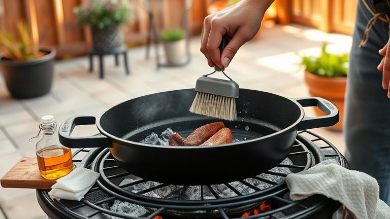 how do you clean a cast iron grill after use?