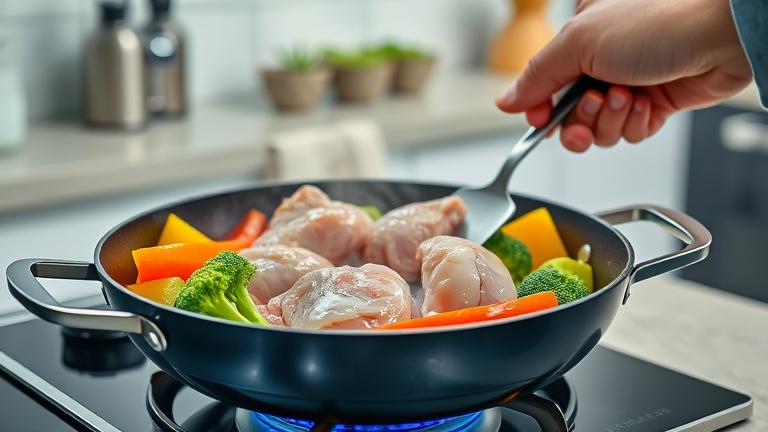 can you cook raw chicken in same pan as vegetables?