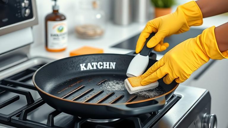 how do you clean a charred grill pan?