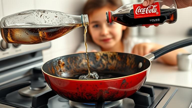 Will Coke clean a burnt pan?