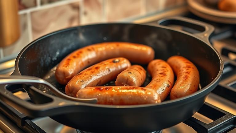 how do you cook sausages in a cast iron pan?