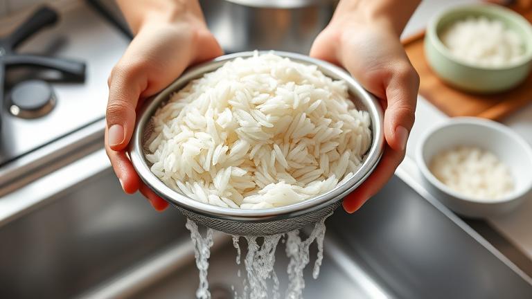 how do you drain boiled rice?