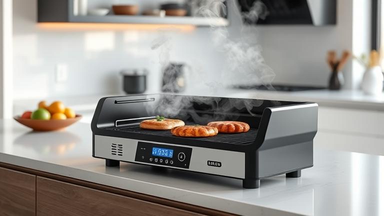 how does a smokeless indoor grill work?