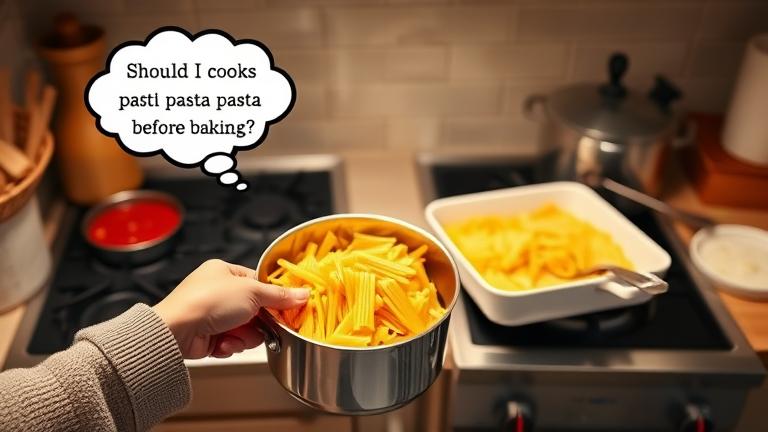 should i cook pasta before baking?