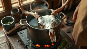 what do you put in the water when boiling a deer skull?